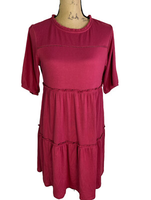 Boho Knox Rose Midi Dress Burgundy Short Sleeve Hippie Small NWT Casual Weekdays