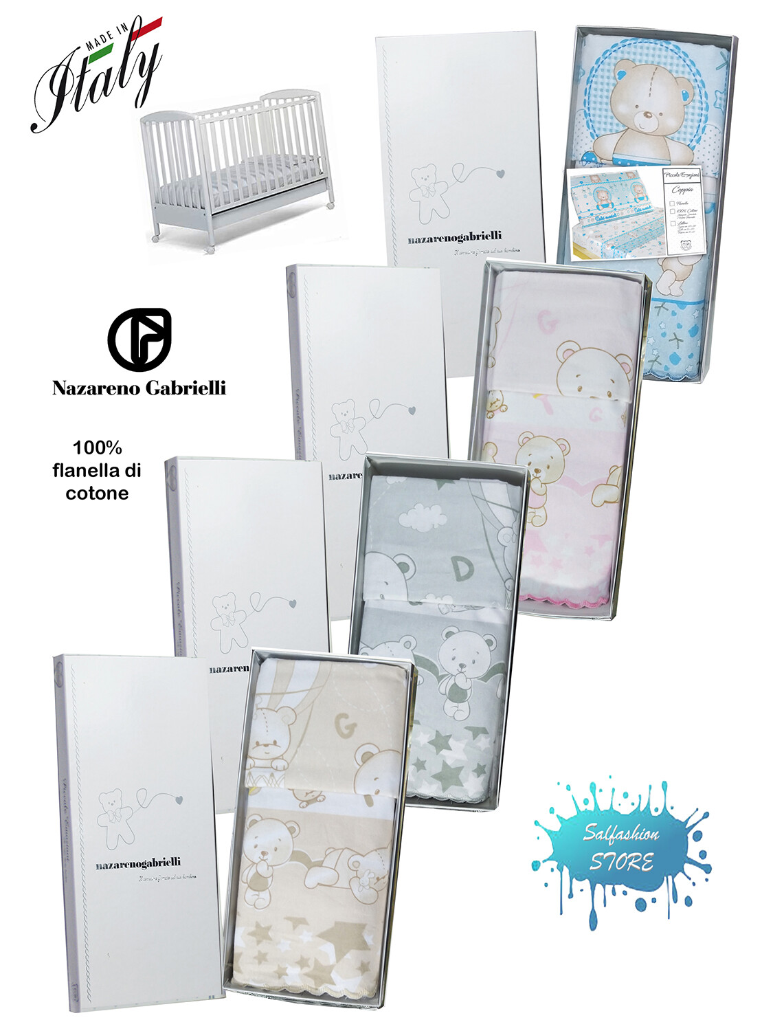 Nazareno Juego De Sábanas De Franela Para Cuna Y Cama Impresas Hecho En Italia