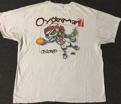 Vtg 90s Oysterman Chicago Bulls Parody Faded Distress Shirt XXL Beer Skull Funny