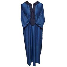 Moroccan Cotton Blend Navy Blue 3-Quarter Sleeve Thobe Jubba Kandora Dishdasha