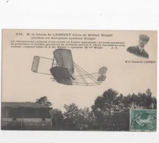 Count  Lambert's (WilburWright's student)  historic flight 1909 France postcard