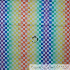 BonEful Fabric FQ Cotton Quilt Rainbow Square Block Stripe Plaid Gay Pride Kid S