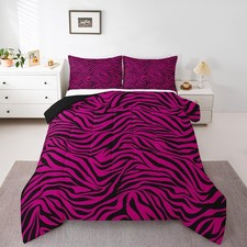 Teens Zebras Skin Comforter Set Queen Size,Black Pink Stripes Bedding Set for...
