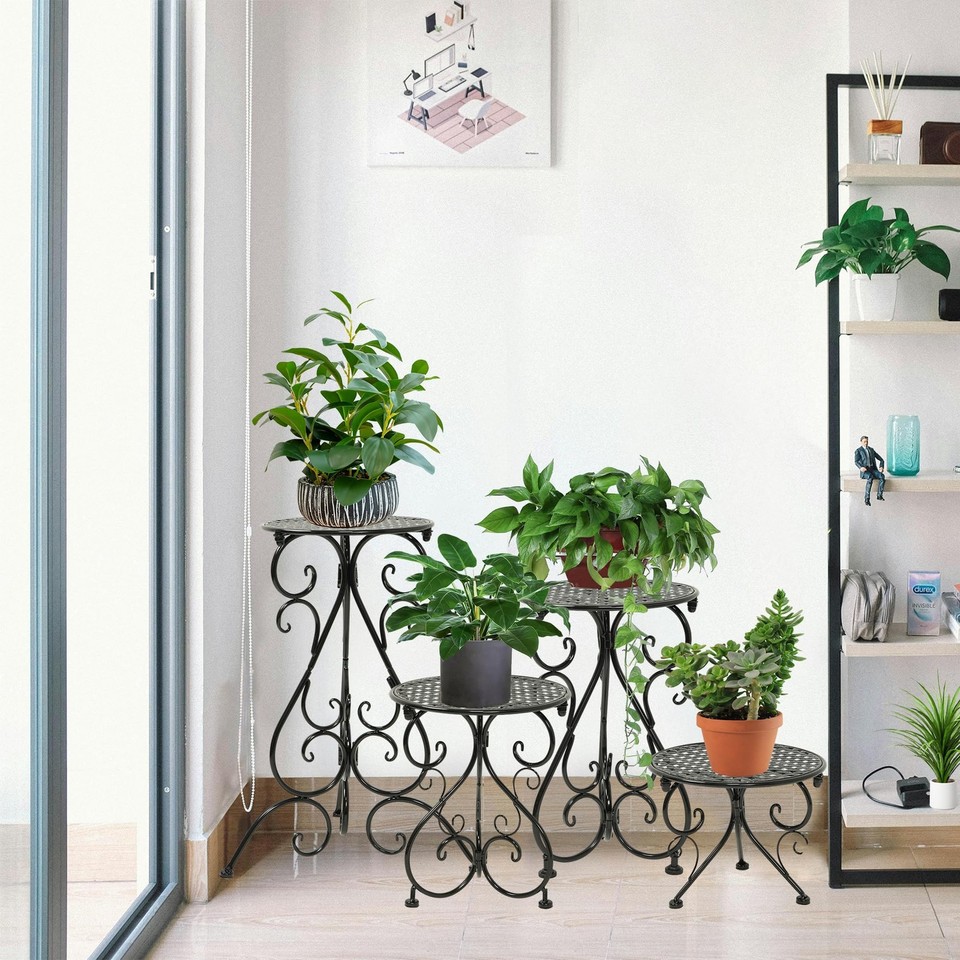 NAKUPE 4-Pack Metal Plant Stand for Indoor Outdoor, Heavy 4 Pack-Set ...