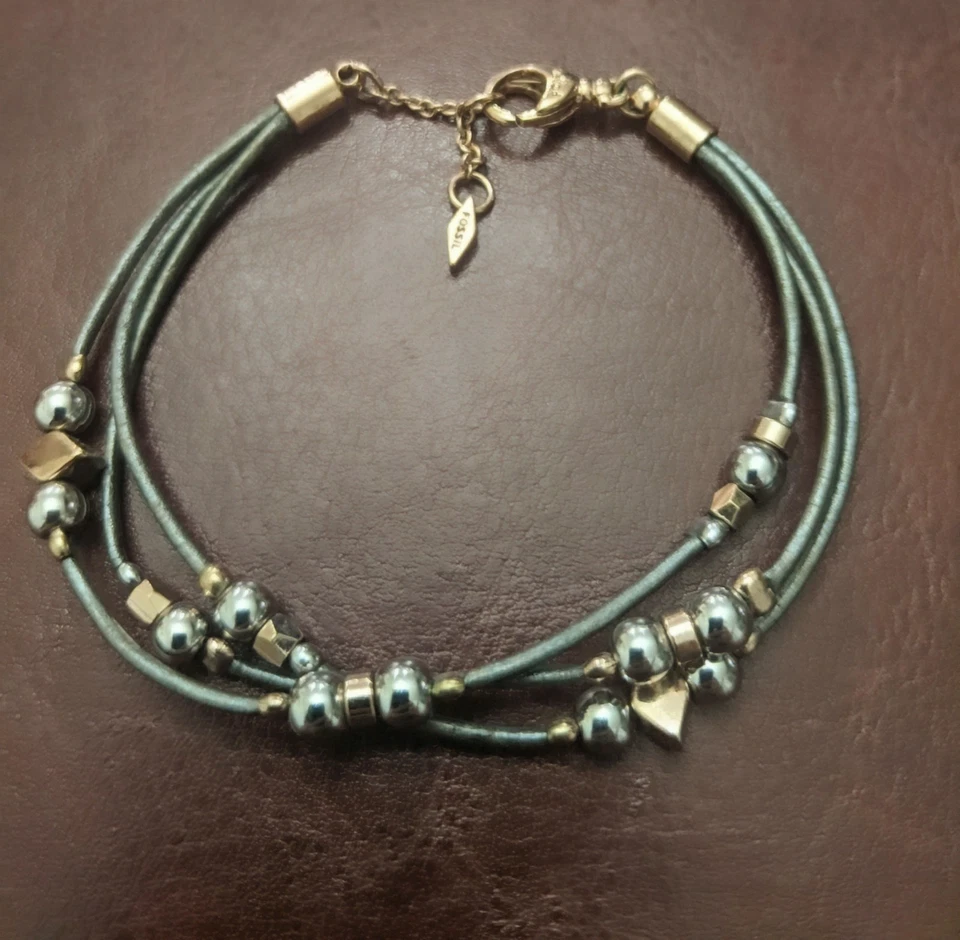 Fossil Three Strand Gray Leather Bracelet with Gold Accents - Image 2 of 2