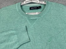 Nautica Sweater Mens Large Green Lightweight Crewneck Knit Pullover Sail Logo