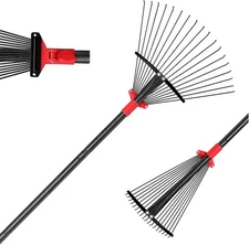 BsBsBest 61 Inch Rake for Leaves with 18 Metal Tines 10-18" Expandable Head Rake