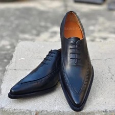 Handmade Men's Black Leather Oxford Lace Up Party Wear Premium Quality Shoes Men