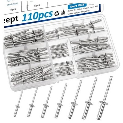 110pcs Steel Rivets 7-Sizes 304 Stainless Steel Rivets Assortment Steel ...