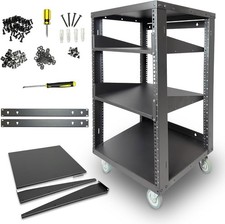 AxcessAbles 16U 19-Inch Open Frame AV Rack with Shelves, Wheels  Hardware