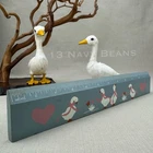 Blue Geese Painted Vintage 1980s Wooden Ruler Folk Art