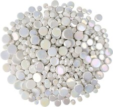 Small round Iridescent White Mosaic Tiles for Crafts, 300G/150 Pieces Iridescent