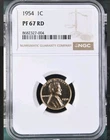 1954 1c Proof Lincoln Wheat Cent  NGC PF67 RD