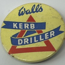 Walls Kerb Driller Ice Cream Promotional Pin Badge Food Dairy Advertising 1960s