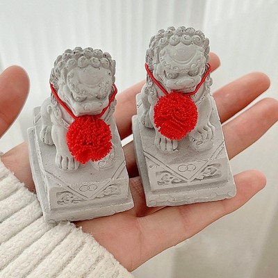 2x Foo Dog Statue, kleine asiatische Löwenstatue aus Stein für den