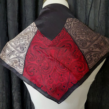 Vintage 100 Silk Scarf Square Patchwork Paisley Medallion Black Border 19x19