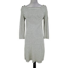 Tory Burch Dress Womens Small Ivory Gray Stripe T Shirt Knit Buttons Logo