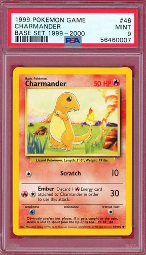 PSA 9 Base Set Unlimited 4th Print Charmander 46/102 Pokemon Cards 1999-2000🔥