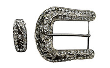 Sparkling Rhinestone Filled 2 Piece Buckle Keeper Western Buckle Set