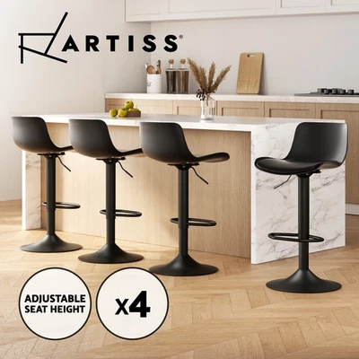 Artiss 4x Bar Stools Kitchen Dining Chairs Gas Lift Leather Padded Stool Black - image 1 of 4