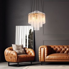 Kronleuchter Hängelampe Pendelleuchte 5-Flammig Glas opal Wohnzimmerlampe 120 cm