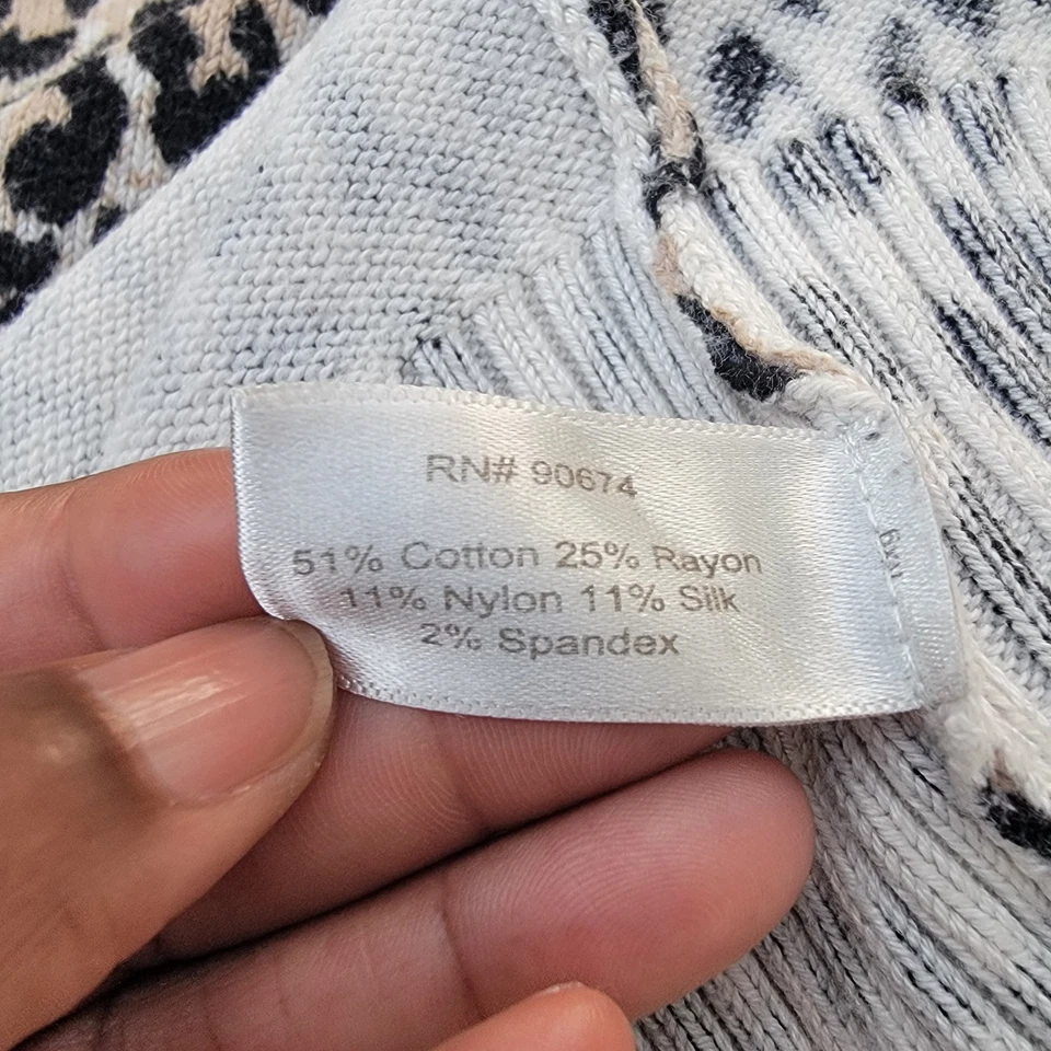 Boston Proper Leopard Print Cardigan Sweater Cotton Silk Wmms Sz Large Zip Cozy - Image 4 of 4