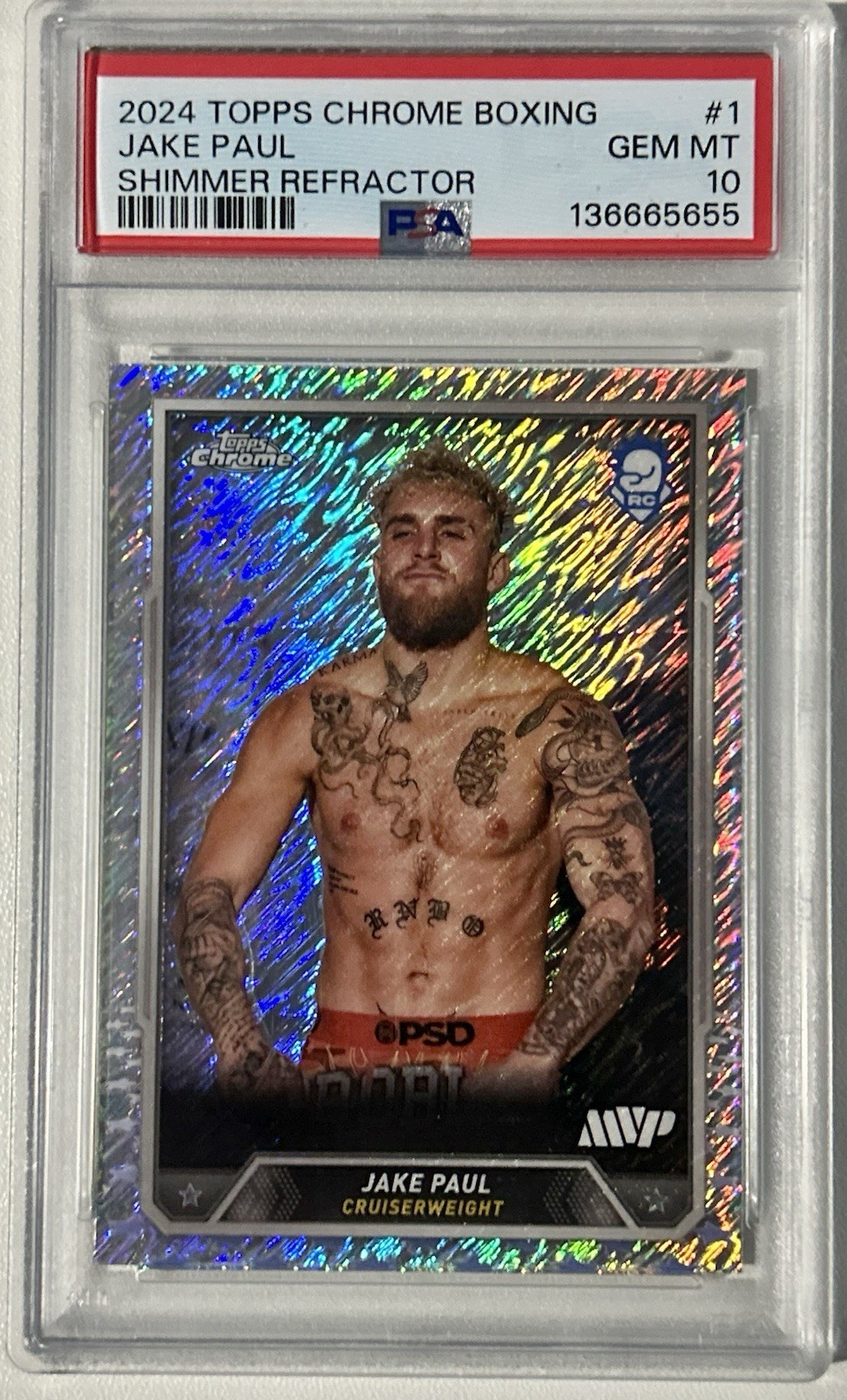 2024 TOPPS CHROME BOXING SHIMMER REFRACTOR #1 JAKE PAUL PSA 10 - POP 5