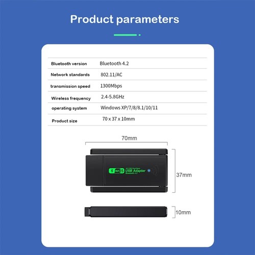 Clé WiFi 5/6 USB & Bluetooth, Adaptateur Sans Fil Dongle PC Mac Laptop - Photo 2/9