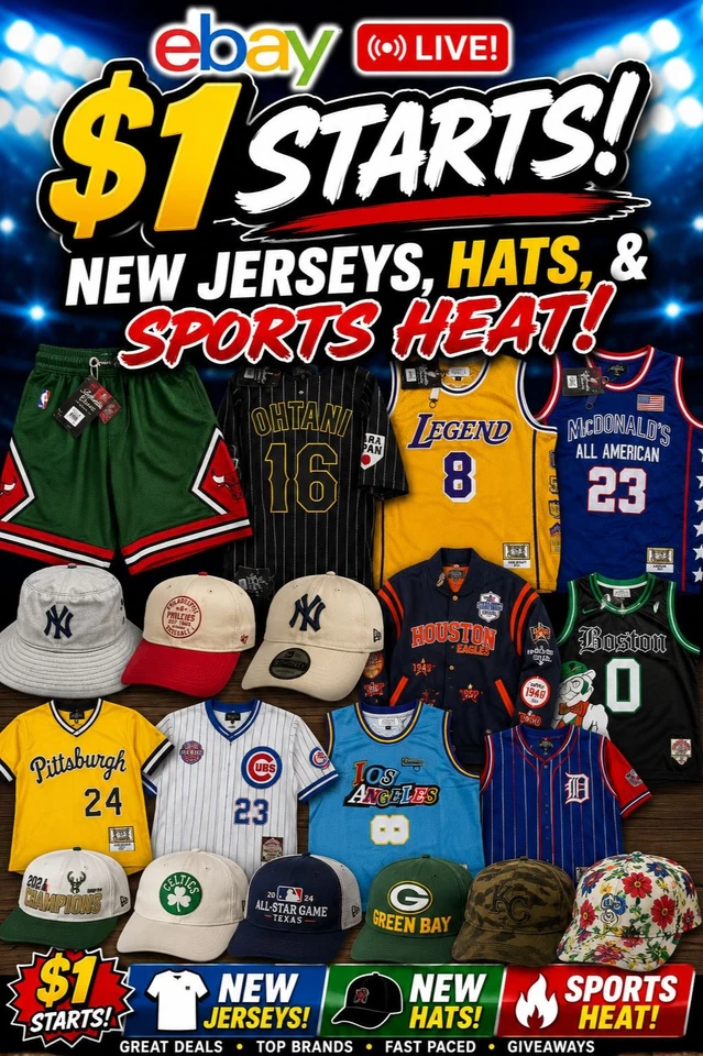 🔥 $1 AUCTIONS! Jerseys, Hats & Sports Heat! Last Live Stream for awhile...