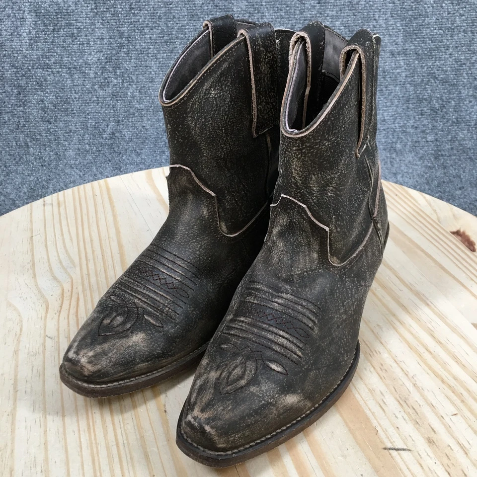 Botas Roper para mujer 7 Western de cuero marrón tirar de punta almendra bloque medio de la pantorrilla Foto 3 de 4