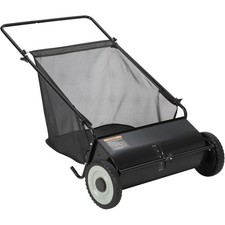 26" Heavy-Duty Push Lawn Sweeper with 7 Cu.Ft. Hopper 4 Spinning Brushes - Adj