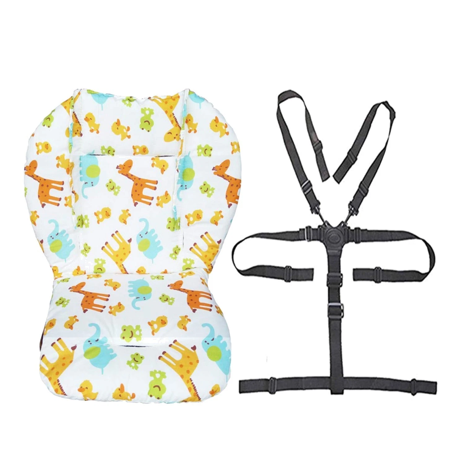 Luxurious Cotton High Chair Cushion Mat with Adjustable Safety Straps for Babies