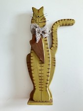 Wooden Cat Figurine Folk Art Country 12.5" Read