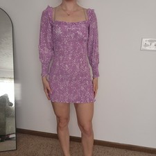 Faithfull The Brand Purple Floral Smocked Mini Dress Size XS NWT