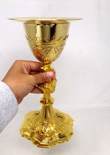 High Polished Brass Chalice and Paten Set For Church Communion 9.5 Inches Tall