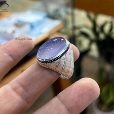 Handcrafted Yemeni Aqeeq Ring 925 Silver Purple Agate Islamic Men Jewelry