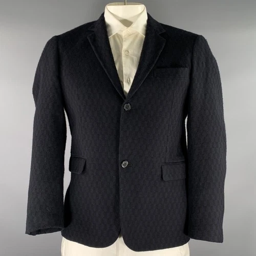 MARNI Chest Size 42 Navy Geometric Wool Notch Lapel Sport Coat - product listing photo