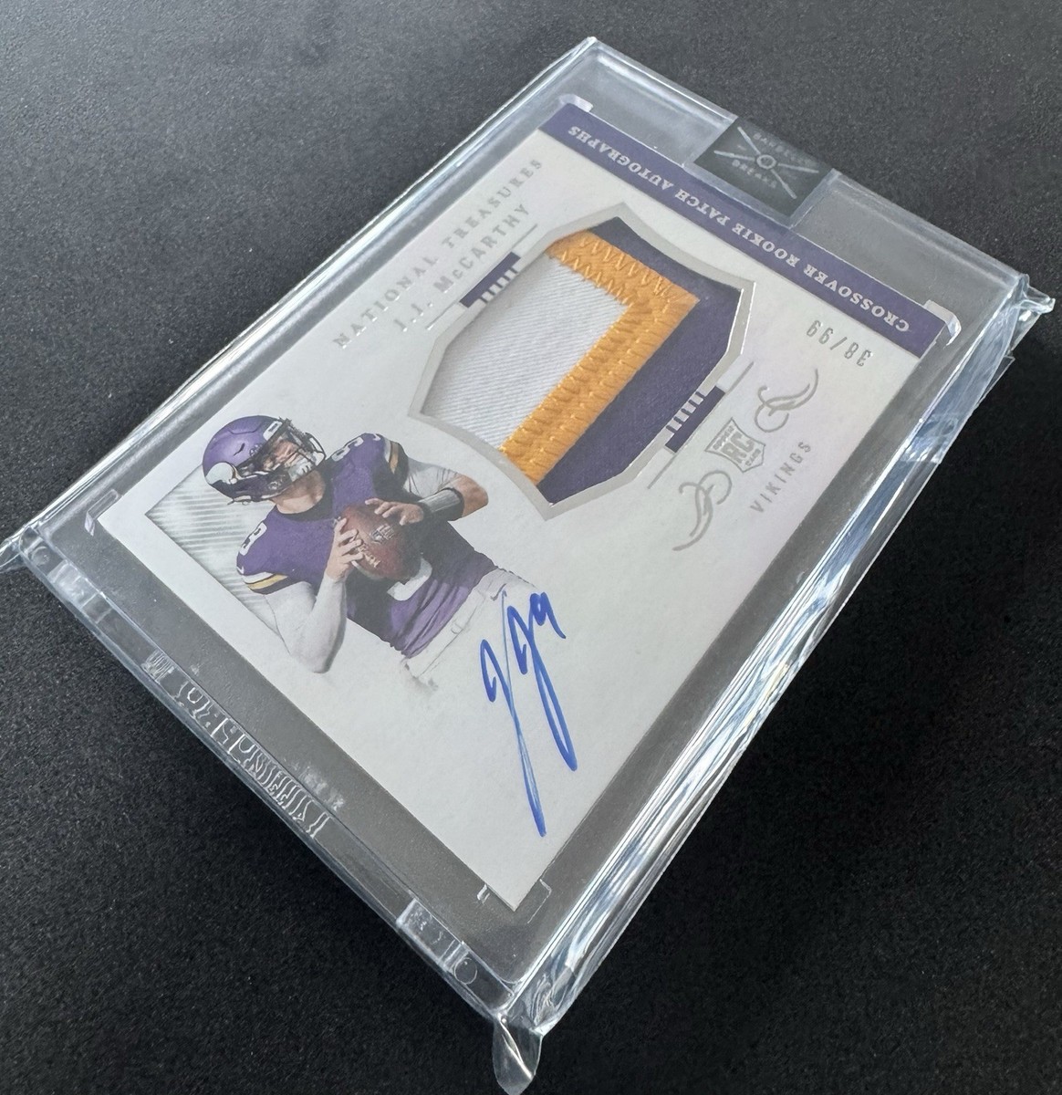 J.J. MCCARTHY 2024 NATIONAL TREASURES CROSSOVER RPA ROOKIE RC AUTO