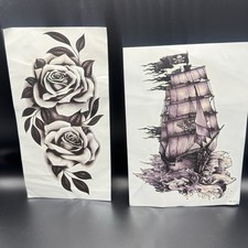 Waterproof Long Lasting 2pcs Pirate Ship  Flower Fake Temporary Tattoos