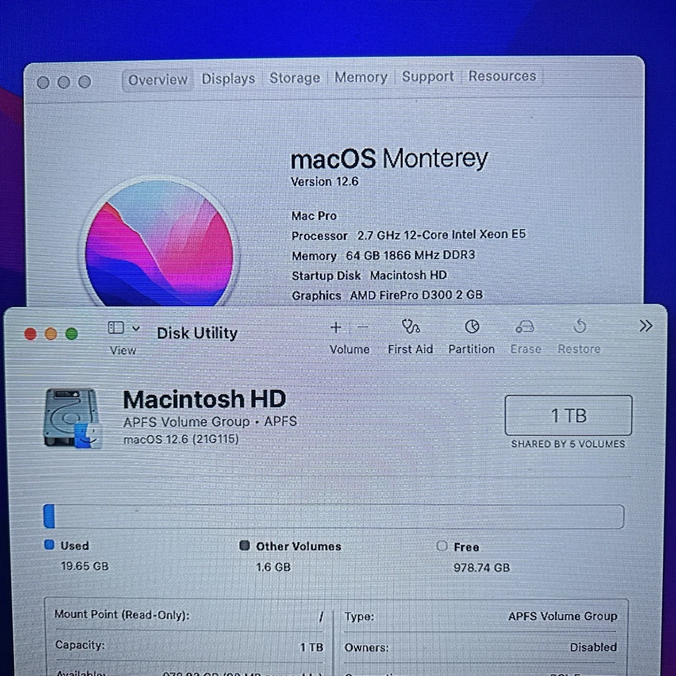 Apple Mac Pro 2013 2.7GHz 12 Core 64GB 1TB SSD D300 Monterey + Warranty + Good - Image 2 of 4