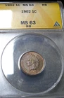 1902 Indian Cent Penny ---- MS-63 RB Graded ANACS Coin  ---- #429C
