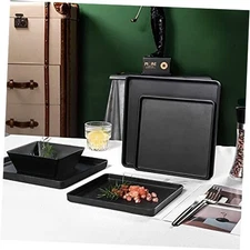 Melamine Dinnerware Sets - 12pcs Square Plates and Bowls Set, Dishes Set Black