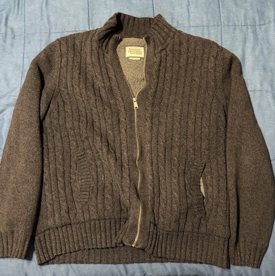 Boston Traders Full Zip Sweater Mens X-Large Gray Cable Knit Sherpa Fleece Lined