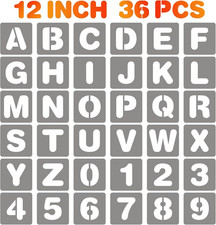 BAMIDELE 12 Inch Letter and Number Stencils, 36 Pcs Reusable Plastic Alphabet Sp