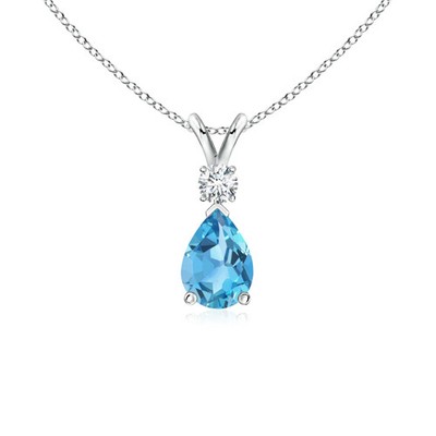 Angara natürlicher Schweizer Blautopas Träne Anhänger Halskette mit Diamant in Silber