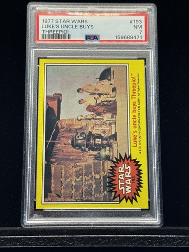 1977 Topps Star Wars #193 Luke's uncle buys Threepio! — PSA 7