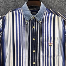Vintage GUESS Classics Striped Button Down Shirt Sz M Denim Collar S/S 90s Retro