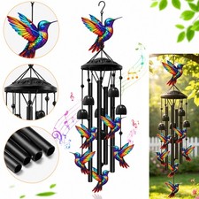 Large Hummingbird Wind Chimes Outdoor Garden Decor Black Aluminum Tubes Hanging