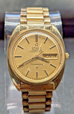 Omega 168.029 14K GF Auto Constellation Chronometer w/OG Bracelet & Linen Dial