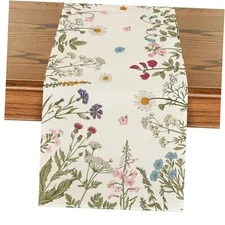  Flowers Spring Table Runner, Seasonal Kitchen 13" x 72", Table Runner Beige